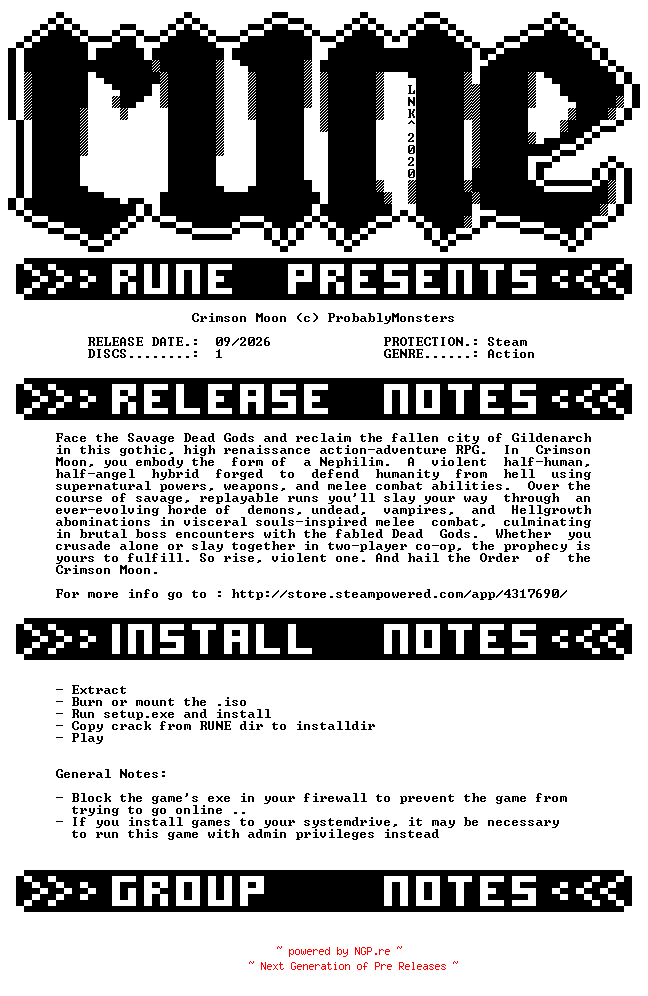 NFO for the release Crimson.Moon-RUNE by RUNE