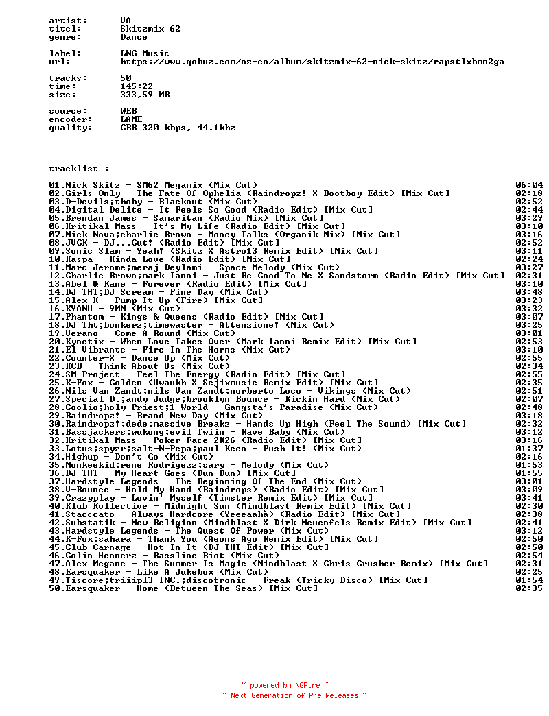 NFO for the release VA_-_Skitzmix_62-WEB-2026-BITCOINS by BITCOINS
