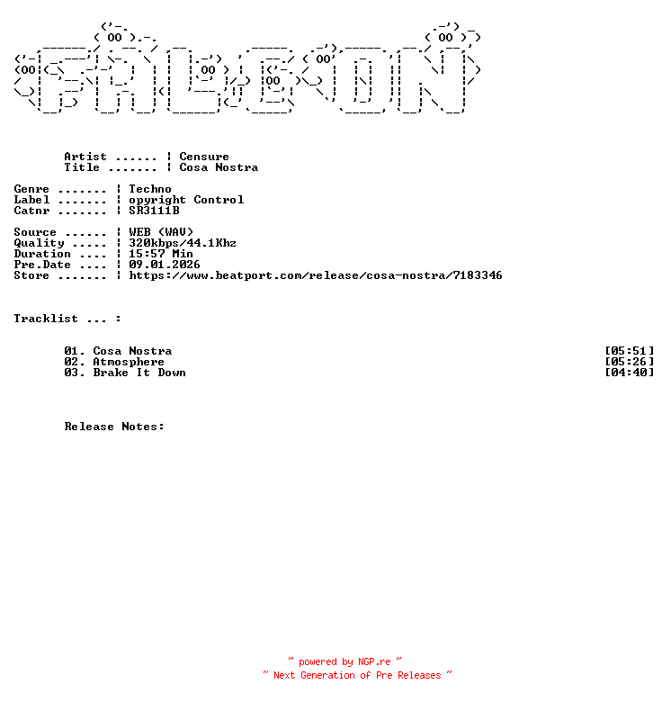 NFO for the release CENSURE-Cosa_Nostra-(SR3111B)-WEB-2026-FALCON by FALCON