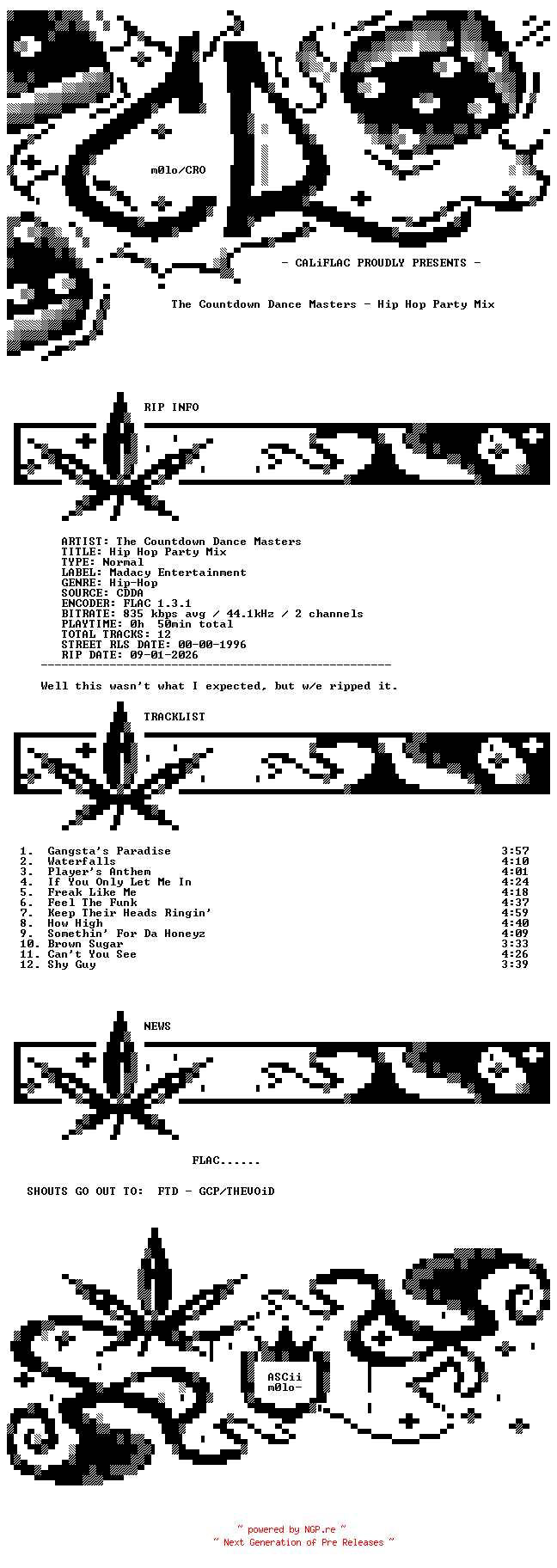 NFO for the release The_Countdown_Dance_Masters-Hip_Hop_Party_Mix-CD-FLAC-1996-CALiFLAC by CALiFLAC