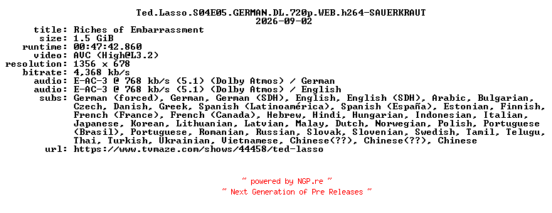 NFO for the release Ted.Lasso.S04E05.GERMAN.DL.720p.WEB.h264-SAUERKRAUT by SAUERKRAUT