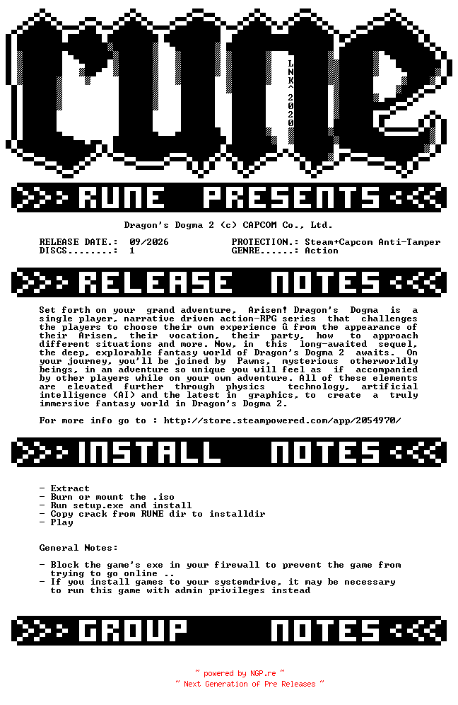 NFO for the release Dragons.Dogma.2-RUNE by RUNE