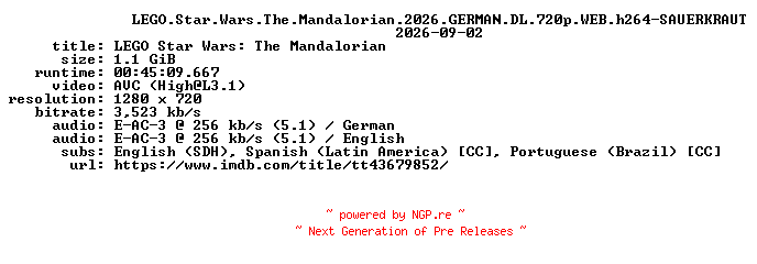 NFO for the release LEGO.Star.Wars.The.Mandalorian.2026.GERMAN.DL.720p.WEB.h264-SAUERKRAUT by SAUERKRAUT