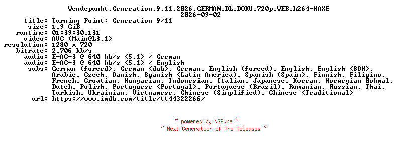 NFO for the release Wendepunkt.Generation.9.11.2026.GERMAN.DL.DOKU.720p.WEB.h264-HAXE by HAXE