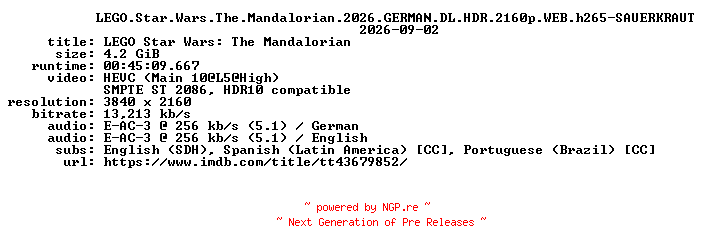 NFO for the release LEGO.Star.Wars.The.Mandalorian.2026.GERMAN.DL.HDR.2160p.WEB.h265-SAUERKRAUT by SAUERKRAUT