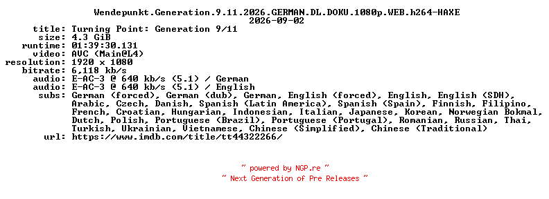 NFO for the release Wendepunkt.Generation.9.11.2026.GERMAN.DL.DOKU.1080p.WEB.h264-HAXE by HAXE