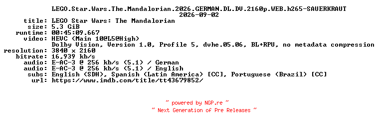 NFO for the release LEGO.Star.Wars.The.Mandalorian.2026.GERMAN.DL.DV.2160p.WEB.h265-SAUERKRAUT by SAUERKRAUT