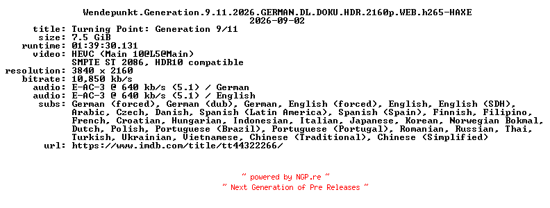NFO for the release Wendepunkt.Generation.9.11.2026.GERMAN.DL.DOKU.HDR.2160p.WEB.h265-HAXE by HAXE