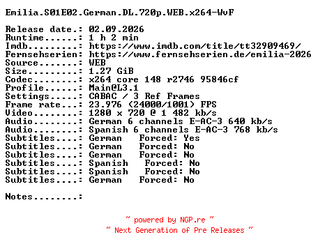 NFO for the release Emilia.S01E02.German.DL.720p.WEB.x264-WvF by WvF