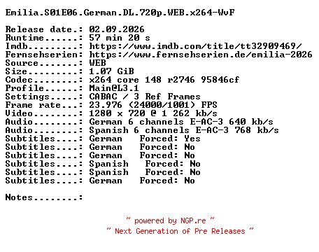 NFO for the release Emilia.S01E06.German.DL.720p.WEB.x264-WvF by WvF