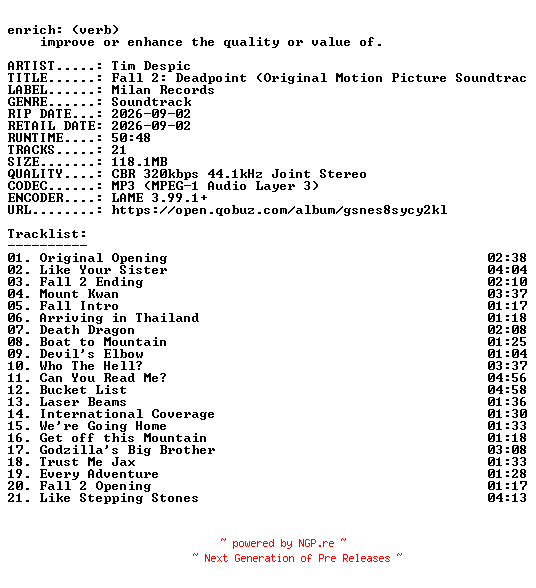 NFO for the release Tim_Despic-Fall_2_Deadpoint_(Original_Motion_Picture_Soundtrack)-OST-WEB-2026-ENRiCH by ENRiCH