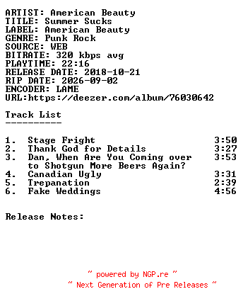 NFO for the release American_Beauty-Summer_Sucks-WEB-2018-SDR by SDR