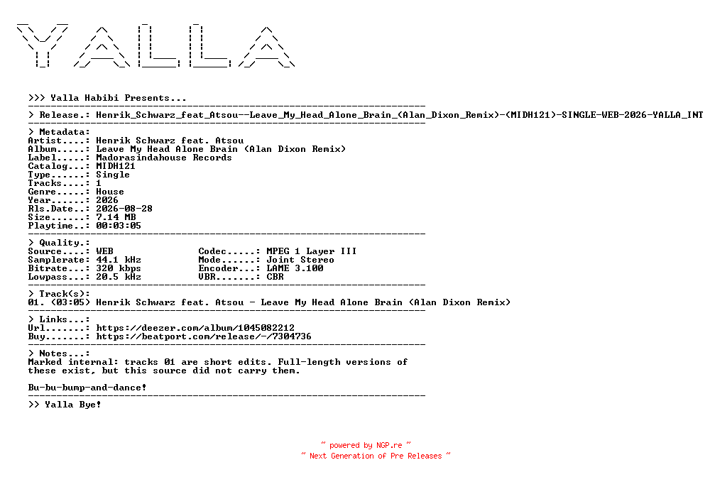 NFO for the release Henrik_Schwarz_feat_Atsou--Leave_My_Head_Alone_Brain_(Alan_Dixon_Remix)-(MIDH121)-SINGLE-WEB-2026-YALLA_INT by YALLA_INT