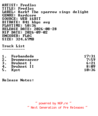 NFO for the release Fredlos-Fredlos-DK-16BIT-WEB-FLAC-2026-SDR by SDR