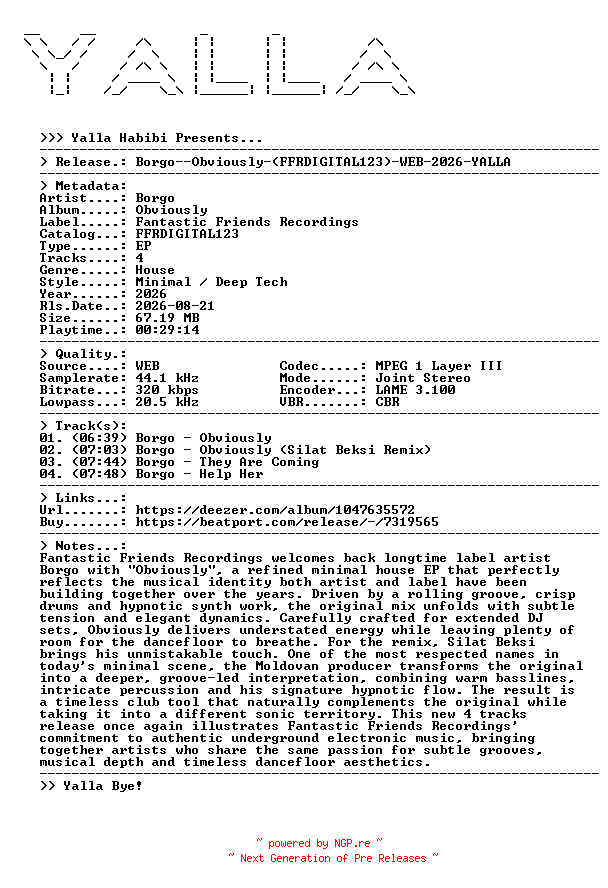 NFO for the release Borgo--Obviously-(FFRDIGITAL123)-WEB-2026-YALLA by YALLA