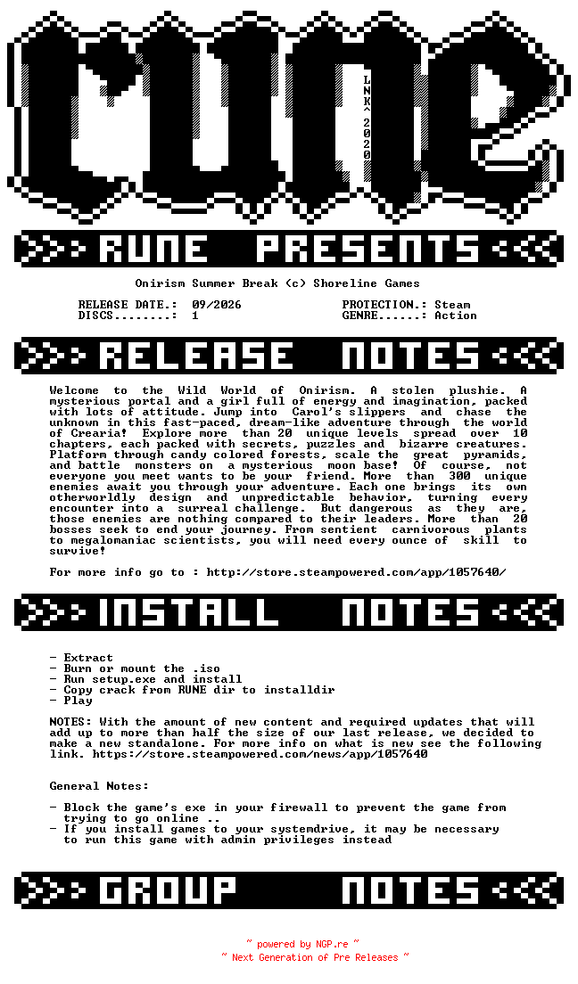 NFO for the release Onirism.Summer.Break-RUNE by RUNE