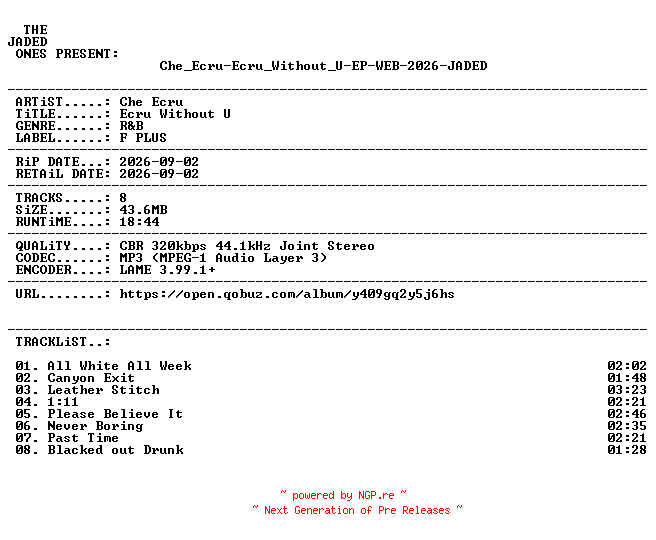 NFO for the release Che_Ecru-Ecru_Without_U-EP-WEB-2026-JADED by JADED