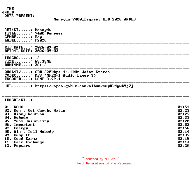 NFO for the release Moneydw-7400_Degrees-WEB-2026-JADED by JADED