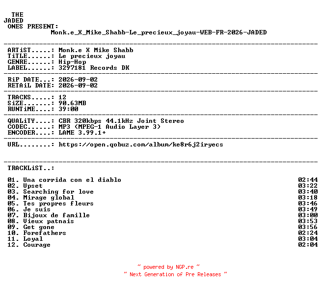 NFO for the release Monk.e_X_Mike_Shabb-Le_precieux_joyau-WEB-FR-2026-JADED by JADED
