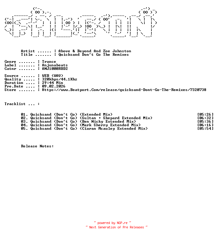 NFO for the release Above_And_Beyond_And_Zoe_Johnston-Quicksand_Dont_Go_The_Remixes-(ANJ1000RBD2)-WEB-2026-FALCON by FALCON