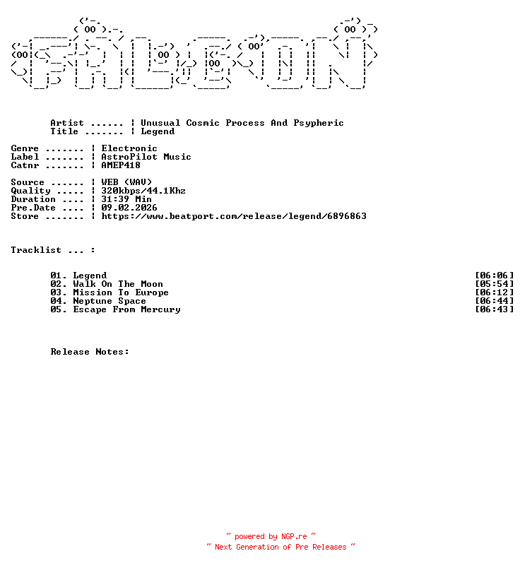 NFO for the release Unusual_Cosmic_Process_And_Psypheric-Legend-(AMEP418)-WEB-2026-FALCON by FALCON
