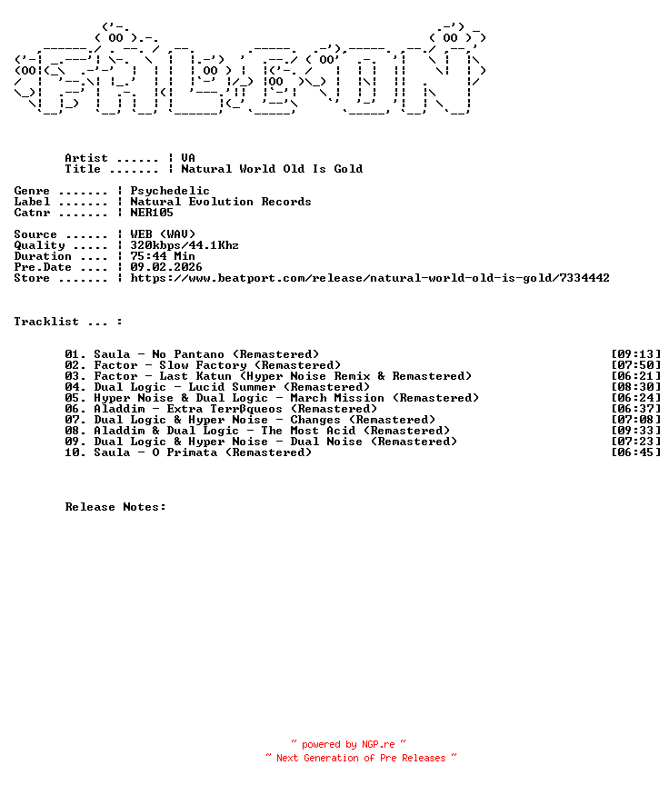 NFO for the release VA-Natural_World_Old_Is_Gold-(NER105)-WEB-2026-FALCON by FALCON