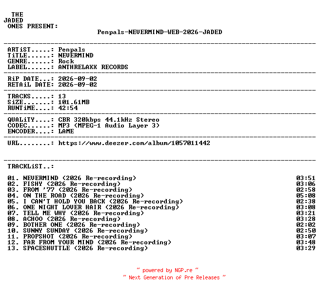 NFO for the release Penpals-NEVERMIND-WEB-2026-JADED by JADED