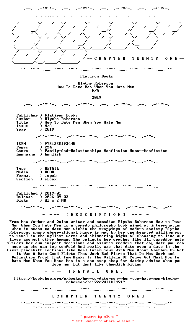 NFO for the release Blythe.Roberson.-.How.To.Date.Men.When.You.Hate.Men.2019.RETAIL.EPUB.eBook-CTO by CTO