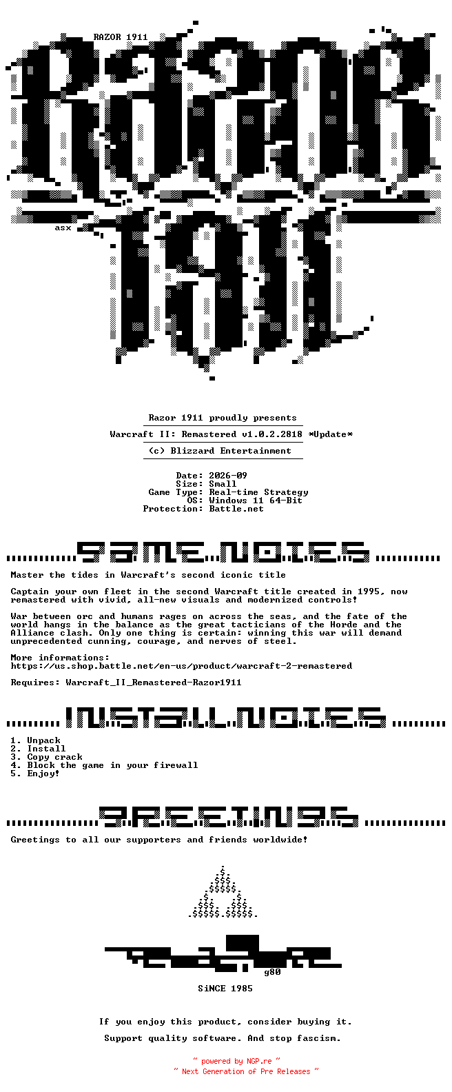 NFO for the release Warcraft_II_Remastered_Update_v1.0.2.2818-RazorDOX by RazorDOX