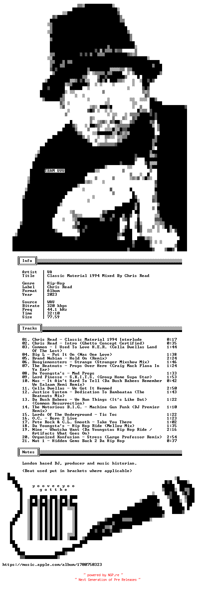 NFO for the release VA-Classic_Material_1994_Mixed_By_Chris_Read-WEB-2023-UVU by UVU