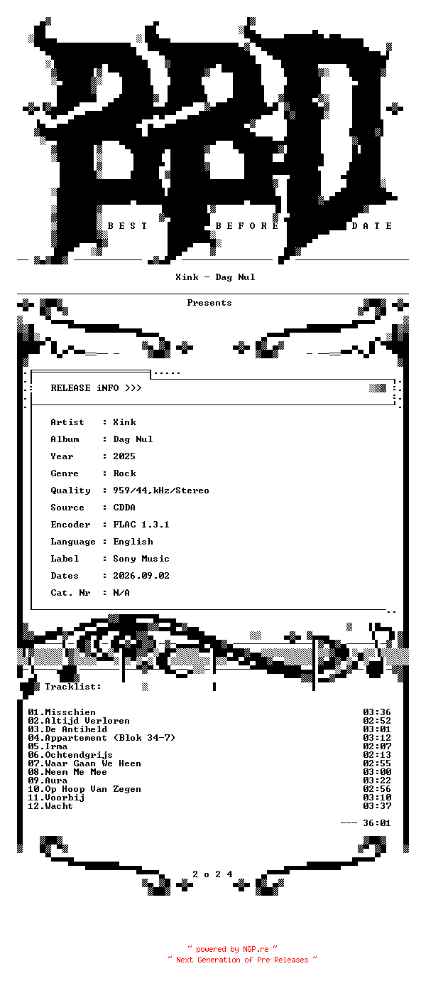 NFO for the release Xink-Dag_Nul-NL-CD-FLAC-2025-BBD by BBD