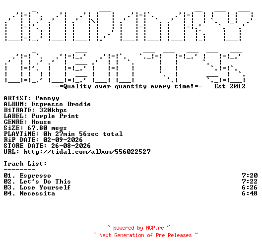 NFO for the release Pennyy-Espresso_Brodie-(PRP024)-WEB-2026-BB by BB