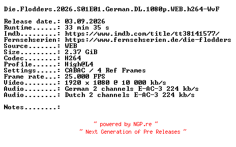 NFO for the release Die.Flodders.2026.S01E01.German.DL.1080p.WEB.h264-WvF by WvF