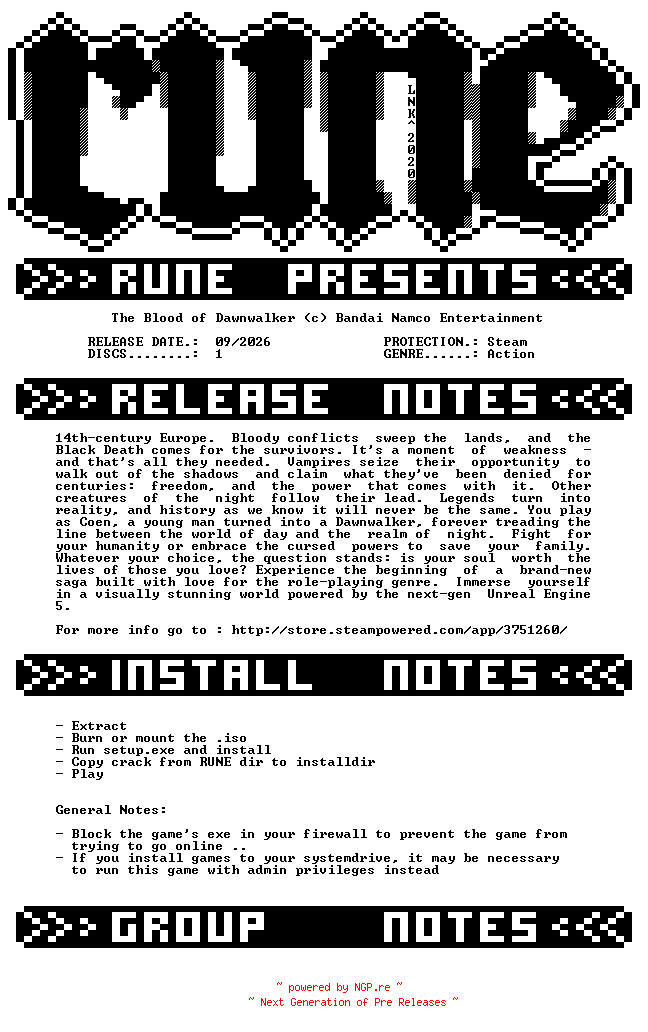 NFO for the release The.Blood.of.Dawnwalker-RUNE by RUNE