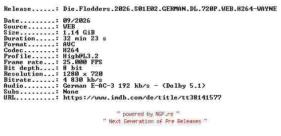 NFO for the release Die.Flodders.2026.S01E02.GERMAN.DL.720P.WEB.H264-WAYNE by WAYNE