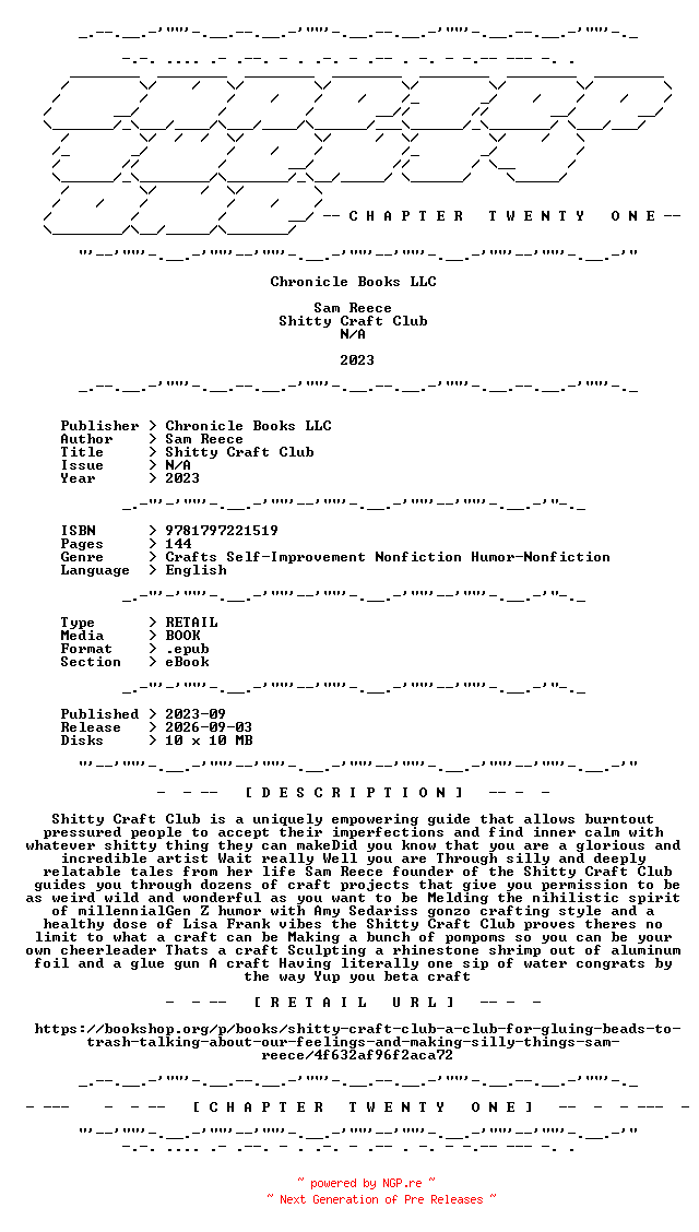 NFO for the release Sam.Reece.-.Shitty.Craft.Club.2023.RETAIL.EPUB.eBook-CTO by CTO