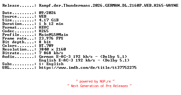 NFO for the release Kampf.der.Thundermans.2026.GERMAN.DL.2160P.WEB.H265-WAYNE by WAYNE