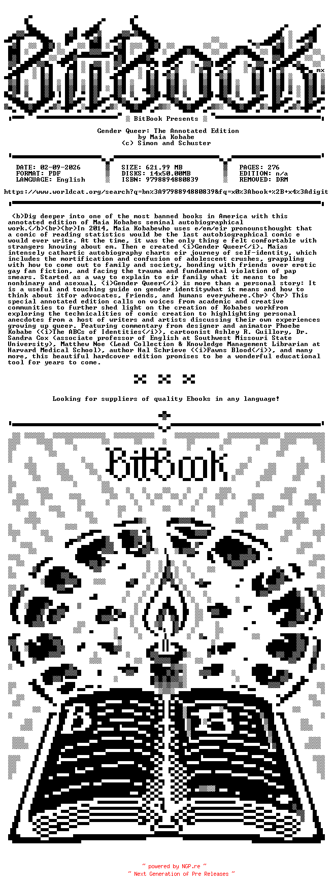 NFO for the release Oni.Press.-.Gender.Queer.The.Annotated.Edition.2026.Retail.Comic.eBook-BitBook by BitBook
