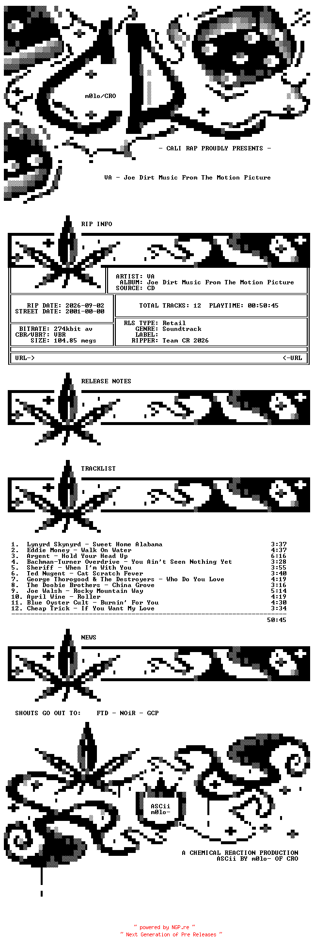 NFO for the release VA-Joe_Dirt_Music_From_The_Motion_Picture-OST-2001-CR_INT by CR_INT