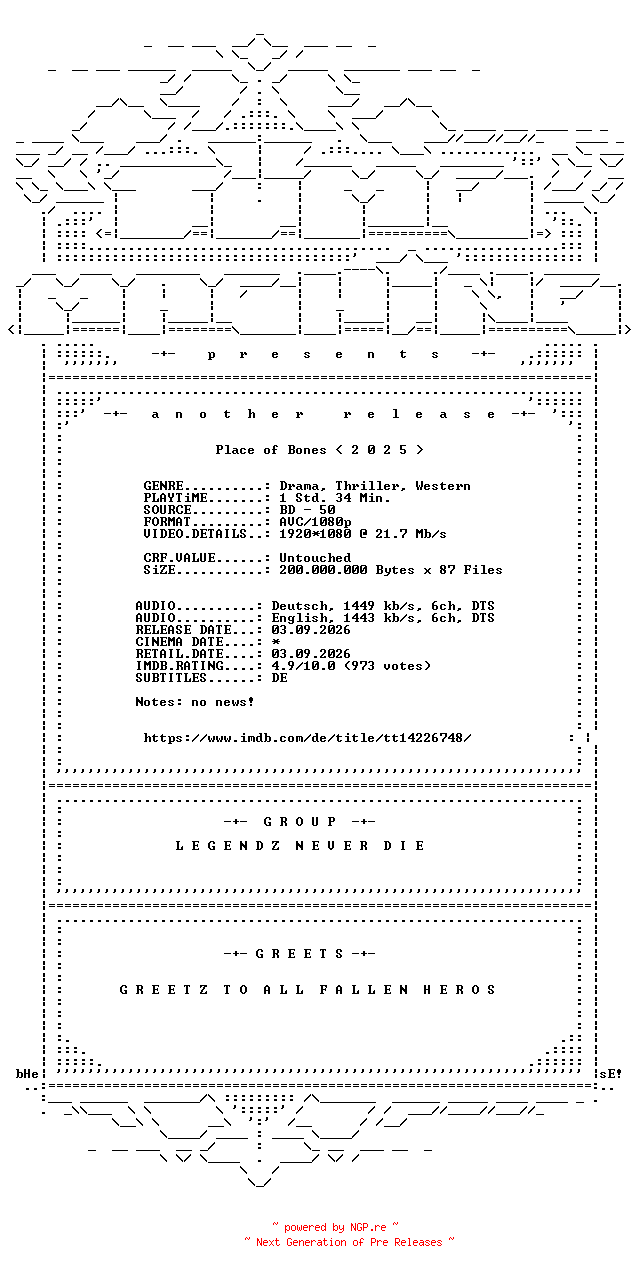 NFO for the release Place.of.Bones.2023.German.DL.1080p.BluRay.AVC-TM by TM