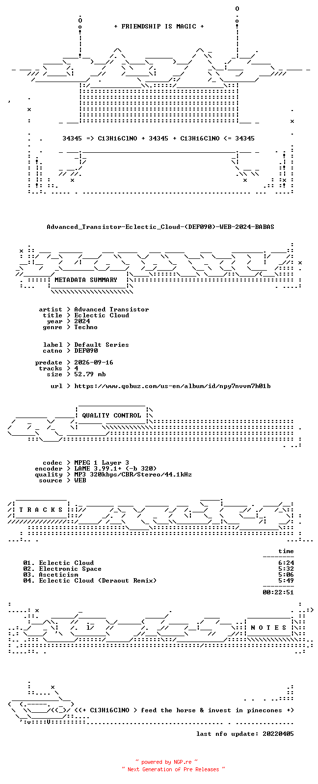 NFO for the release Advanced_Transistor-Eclectic_Cloud-(DEF090)-WEB-2024-BABAS by BABAS