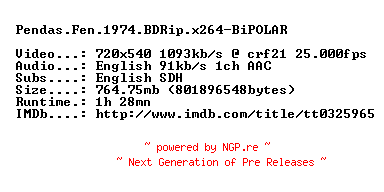 NFO for the release Pendas.Fen.1974.BDRip.x264-BiPOLAR by BiPOLAR