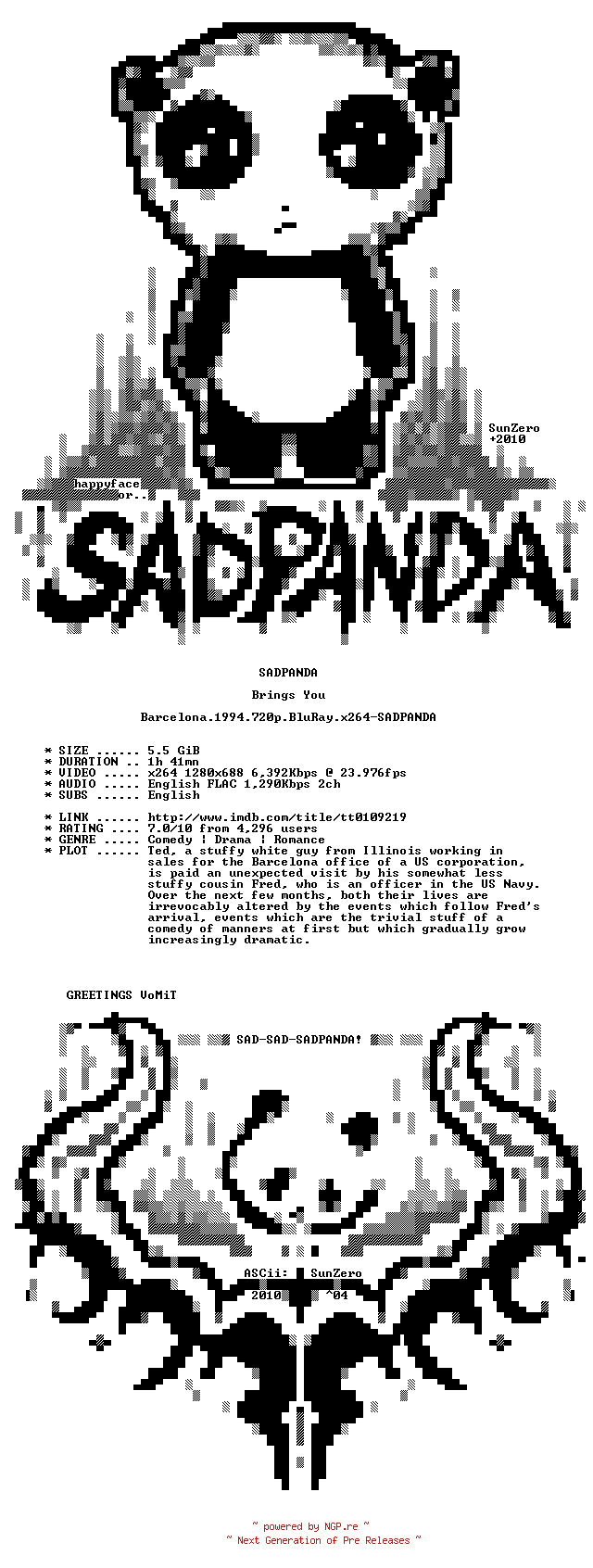 NFO for the release Barcelona.1994.720p.BluRay.x264-SADPANDA by SADPANDA