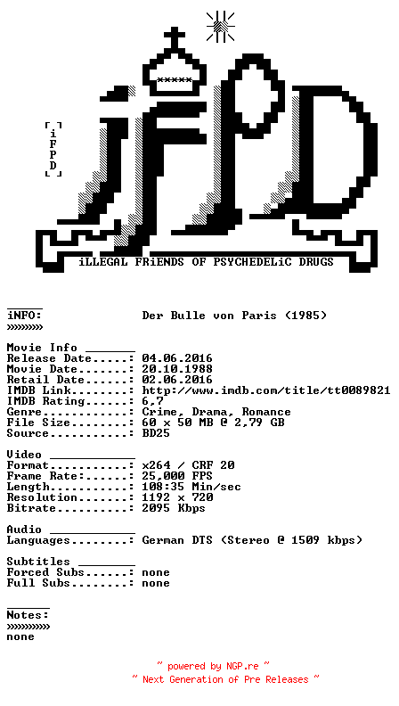 NFO for the release Der.Bulle.von.Paris.1985.German.720p.BluRay.x264-iFPD by iFPD