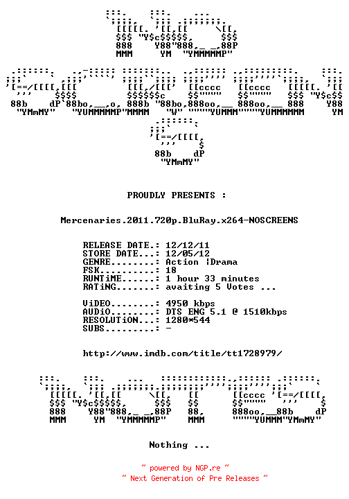 NFO for the release Mercenaries.2011.720p.BluRay.x264-NOSCREENS by NOSCREENS