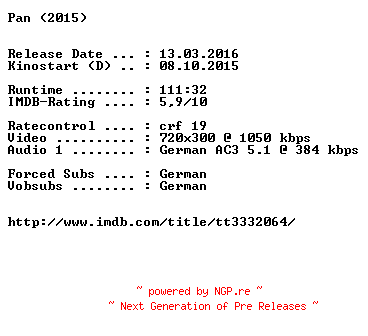NFO for the release Pan.German.2015.AC3.BDRiP.x264-EXQUiSiTE by EXQUiSiTE