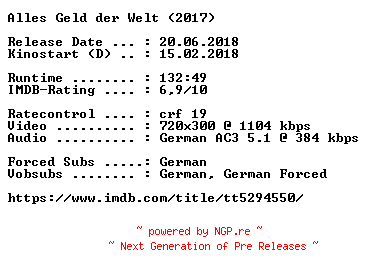 NFO for the release Alles.Geld.der.Welt.German.2017.AC3.BDRip.x264-COiNCiDENCE by COiNCiDENCE