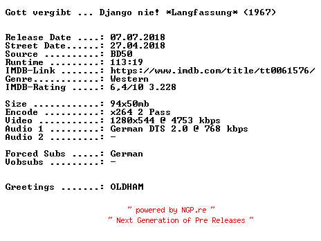 NFO for the release Gott.vergibt.Django.nie.1967.Langfassung.German.720p.BluRay.x264-SPiCY by SPiCY