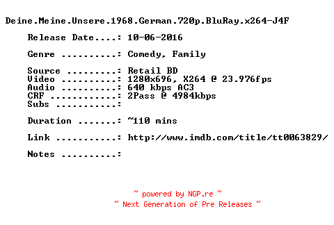 NFO for the release Deine.Meine.Unsere.1968.German.720p.BluRay.x264-J4F by J4F