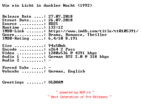 NFO for the release Wie.ein.Licht.in.dunkler.Nacht.1992.German.720p.BluRay.x264-SPiCY by SPiCY